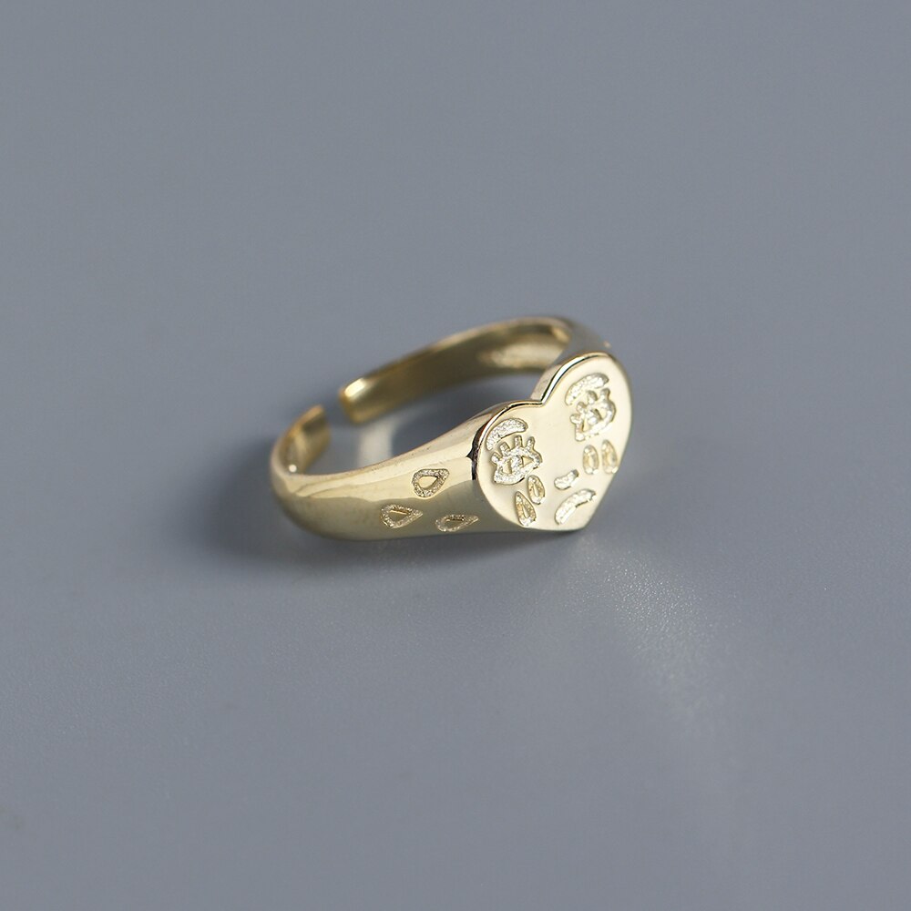 Shanice 925 sterling sølv åbningsring retro gør den gamle personlighed tårer kærlighed græde ansigt ring sølv smykker til kvinder: Guld