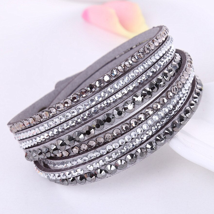 Stijl Lederen Armband Strass Kristal Armband Multilayer Hologram Armbanden Voor Vrouwen Sieraden