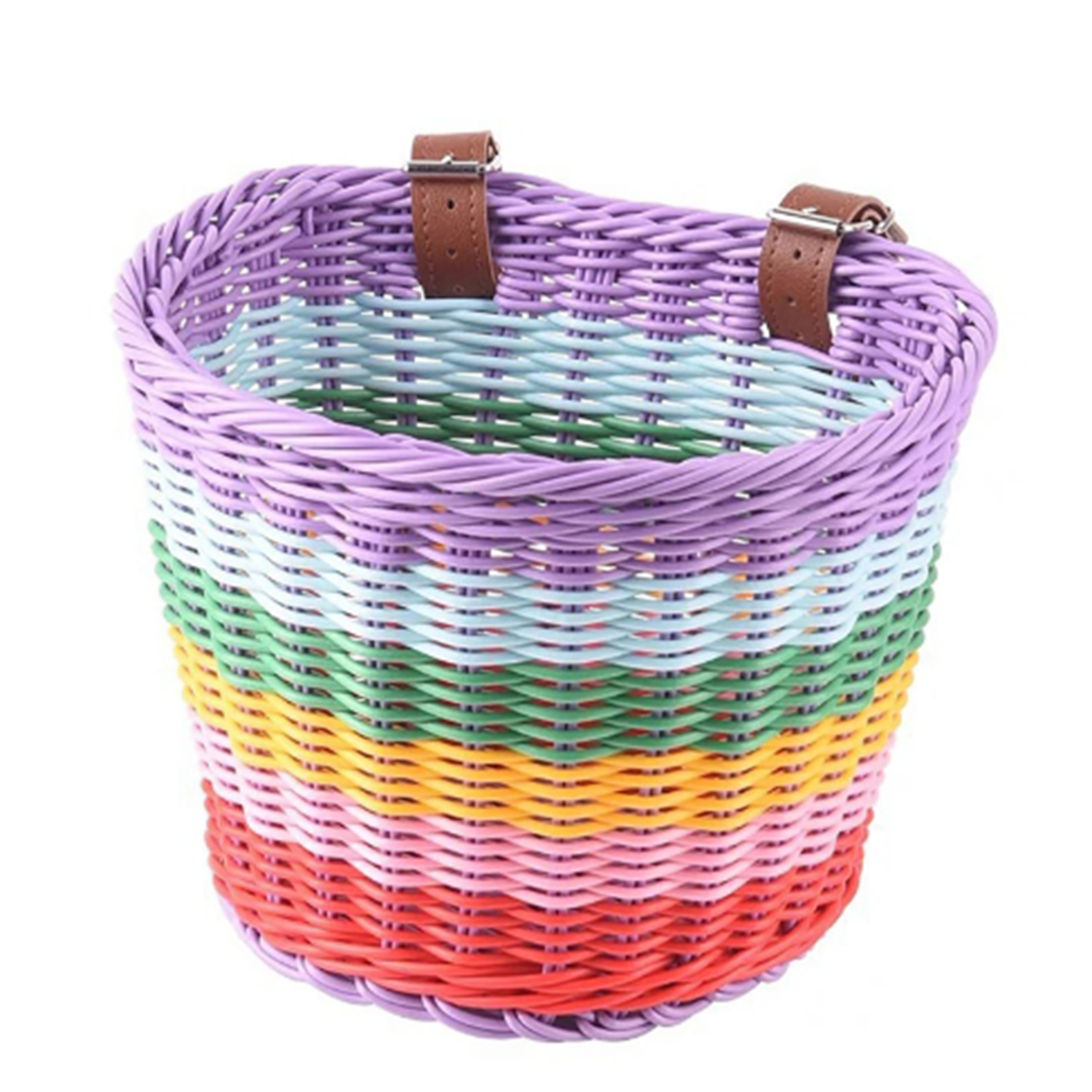 Rainbow color Bicycle Basket for Kid Front Handlebar Rattan Picnic Basket Plastic Bike bag Water Bottle Dolls case: Brown