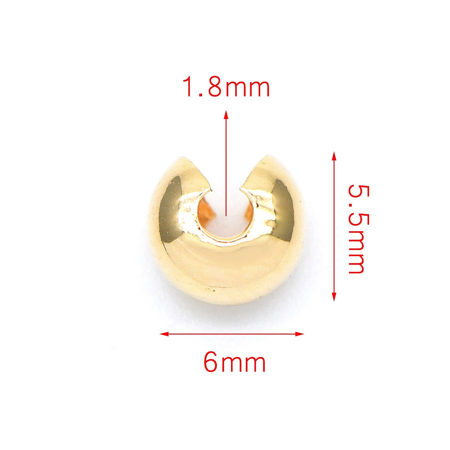 20pcs Gold Crimp Beads Covers, 18K Gold plated Brass, Conceal Crimp Ends 4/ 5/ 6mm (GB-637): 6mm