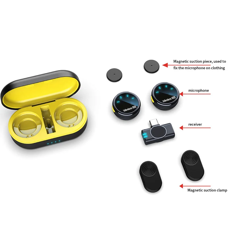 Microfono wireless S3 con custodia di ricarica Microfono lavaliere magnetico portatile per microfono di registrazione video con ricevitore per smartphone