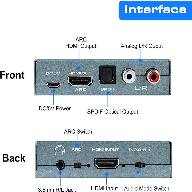 Extrator de áudio hdmi 2.0 hdmi para rca 4k 60hz yuv4:4:4 hdr hdmi adaptador conversor de áudio 4k hdmi para óptico toslink spdif