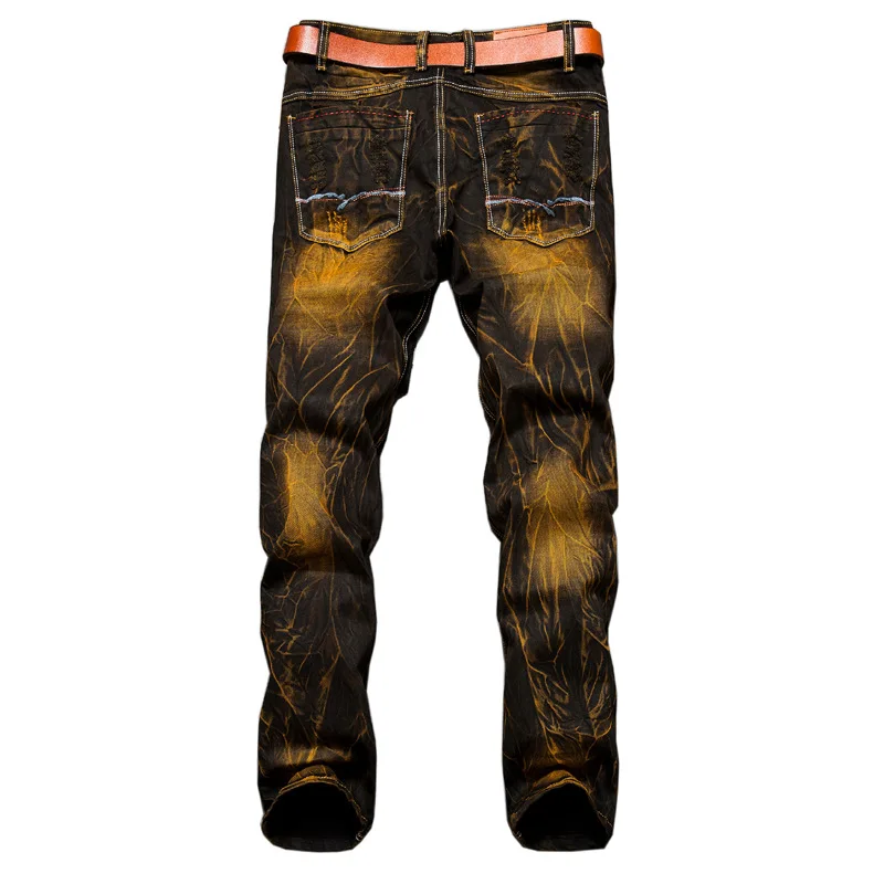 Nuevos pantalones vaqueros informales rasgados de retales, ropa de calle para hombre, pantalones vaqueros desgastados Retro para motocicleta, pantalones vaqueros rectos ajustados a la para hombre