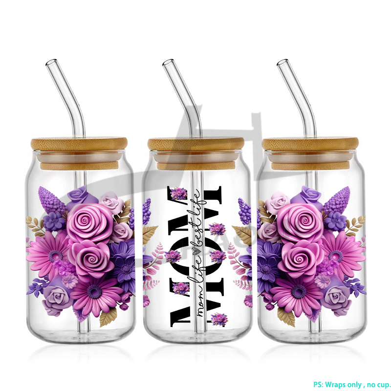 Envolturas de copa UV DTF, transferencias, del Día de la madre, pegatina para mamá, transferencia de hierro para lata de vidrio, libbey de 16oz: XL / Verde claro