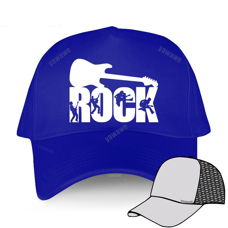 European unisex ROCK letter baseball cap printing Guitar lover Dad hat men and women cap outdoor sun hat Snapback hats: blue mesh