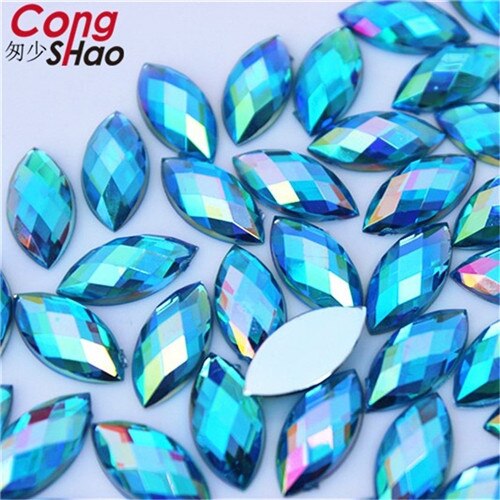 Cong shao 100 stk 7*15mm ab farverige hesteøje flatback akryl rhinestone trim sten og krystaller dekoration tilbehør  wc54: Himmelblå ab