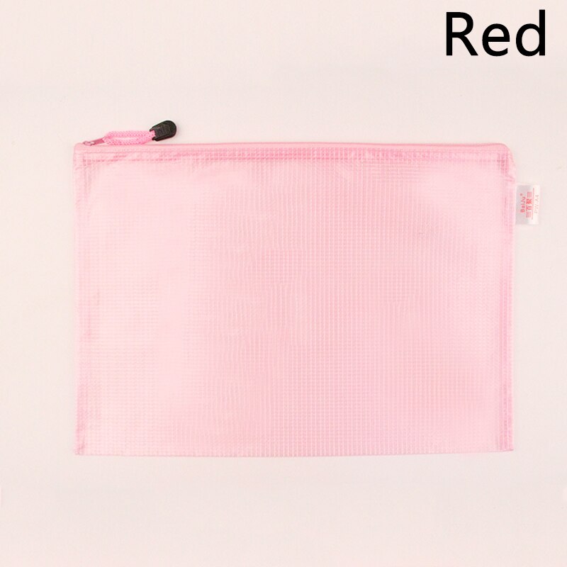 A3/A4/A5/A6 Gridding Waterproof Zip Document Bag High Capacity Transparent Zipper Pencil Case Stationery School Office Supplies: Red / A3