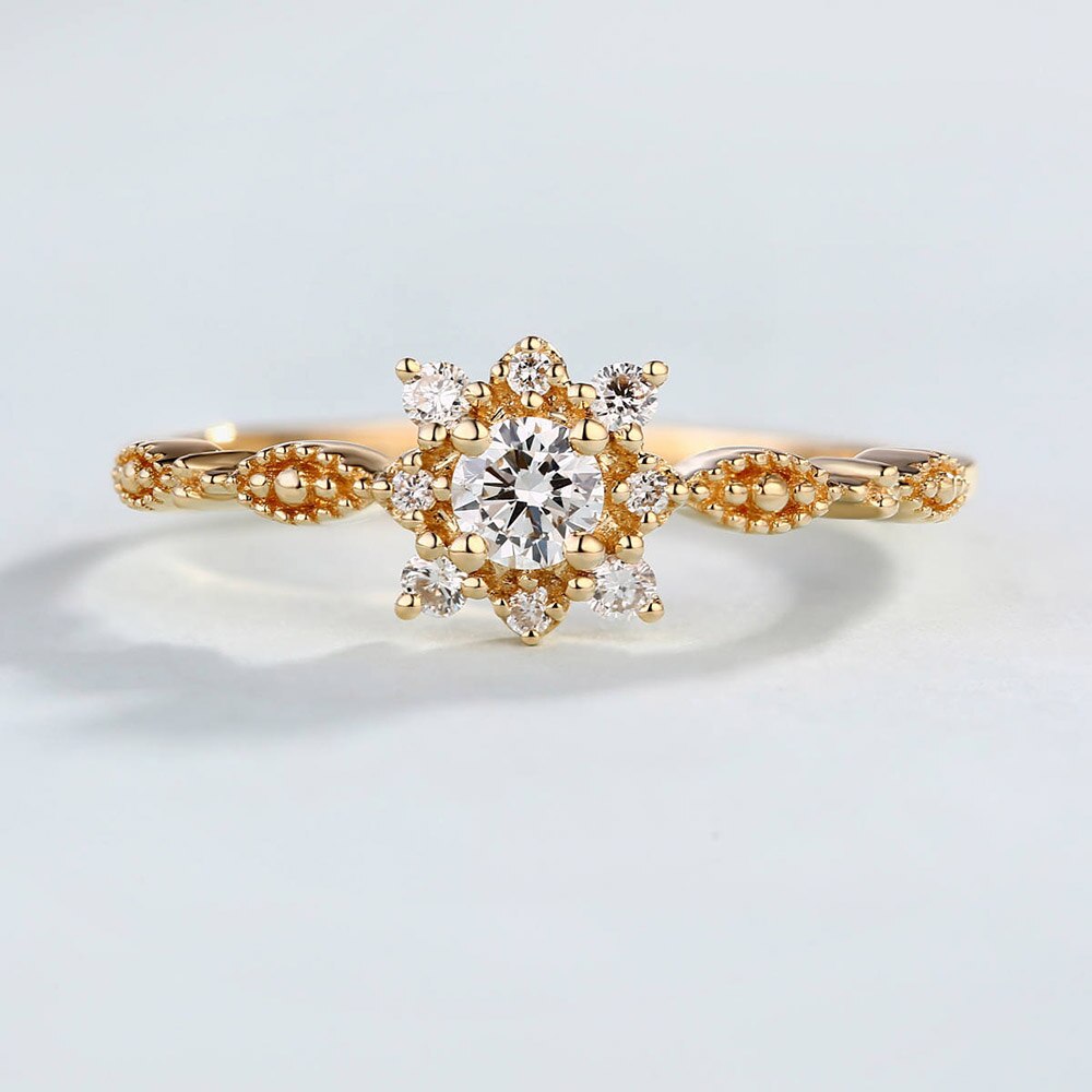 ZHOUYANG Ring For Women Snowflake Zircon Flower Light Yellow Gold Color Wedding Party Jewelry KBR307