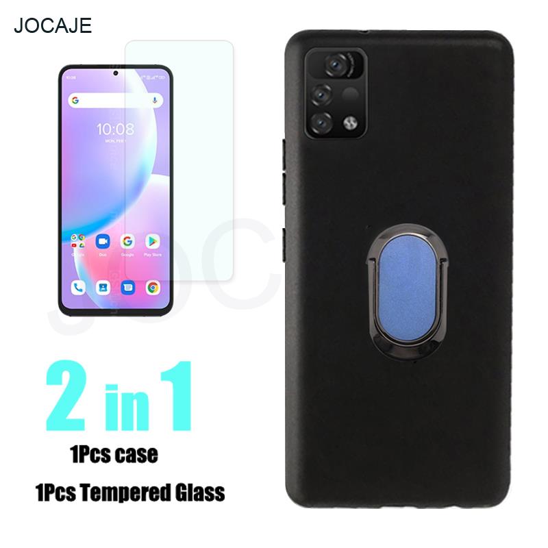 2 In 1 Zachte Siliconen Magnetische Stand Telefoon Case Voor Umidigi A11 Pro Max Gehard Glas Screen Protection Flim Back cover Capa: Blue M