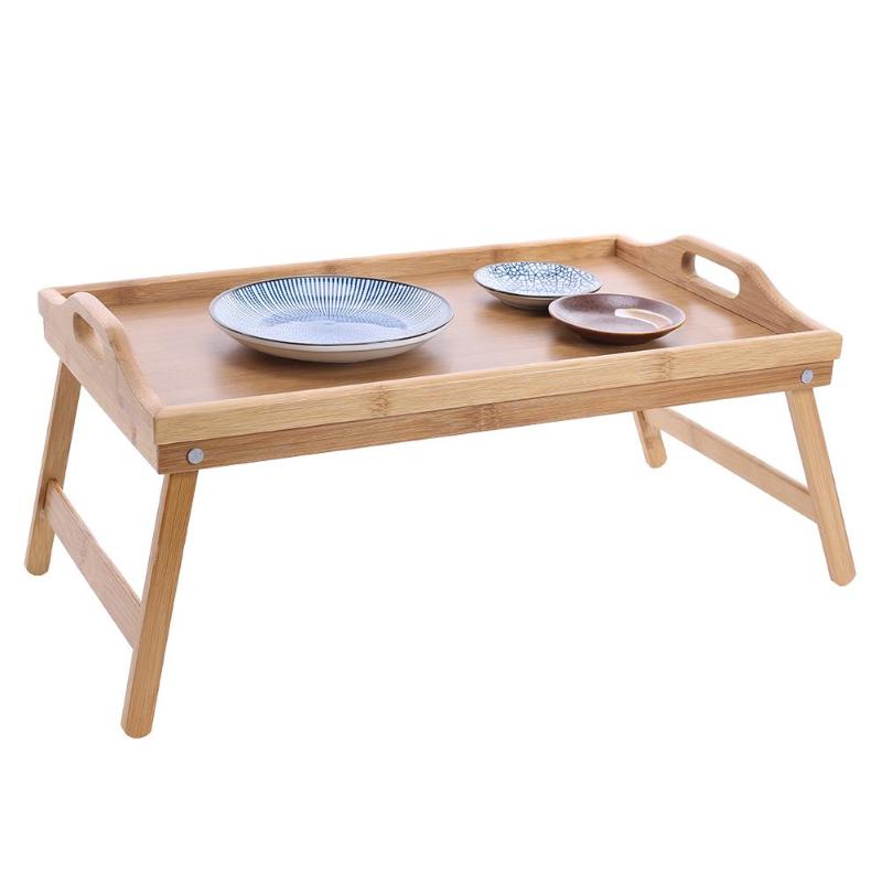 Wooden Lap Tray Folding Laptop Table Breakfast Serving Bed Trays with Flip Top and Legs Computer Desk Stand