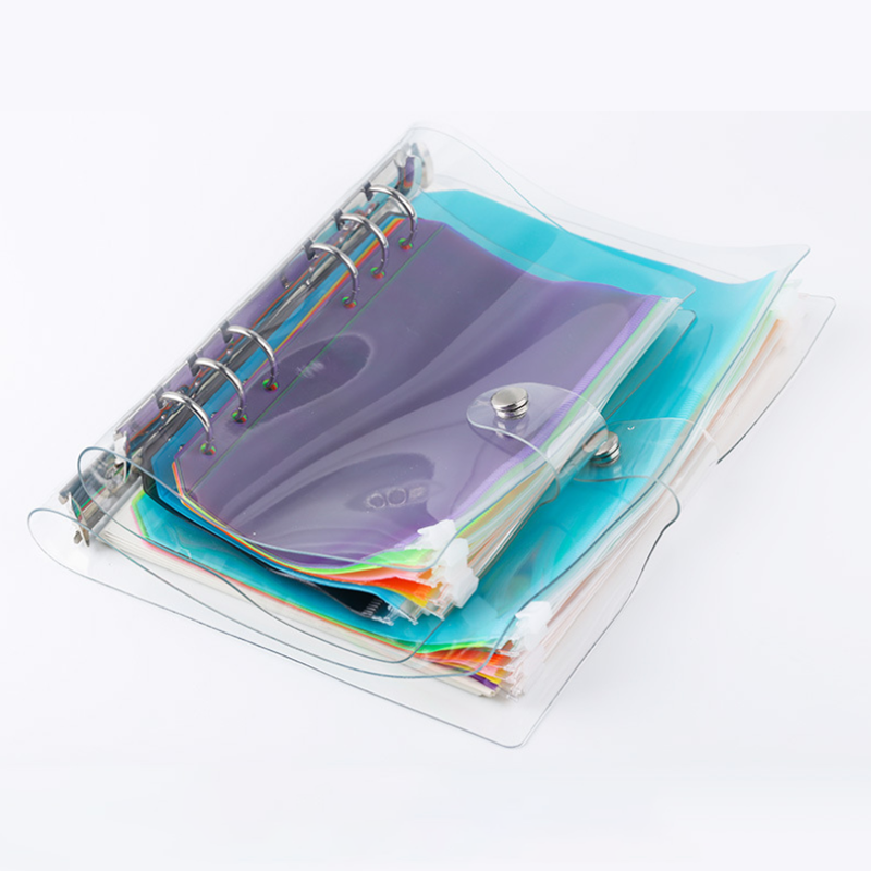 2pcs PVC A5/A6 Binder Pockets File Folder 6-Ring Loose Leaf Pouch Reports Binder Zipper Folders Office Document Organizers