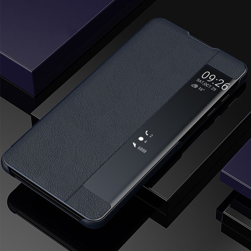 Clear View Smart Spiegel Venster Flip Case Voor Samsung Galaxy Note 10 Pro Plus 3D Stand Leather Back cover Note10 Plus +: Samsung Note 10 / Blue