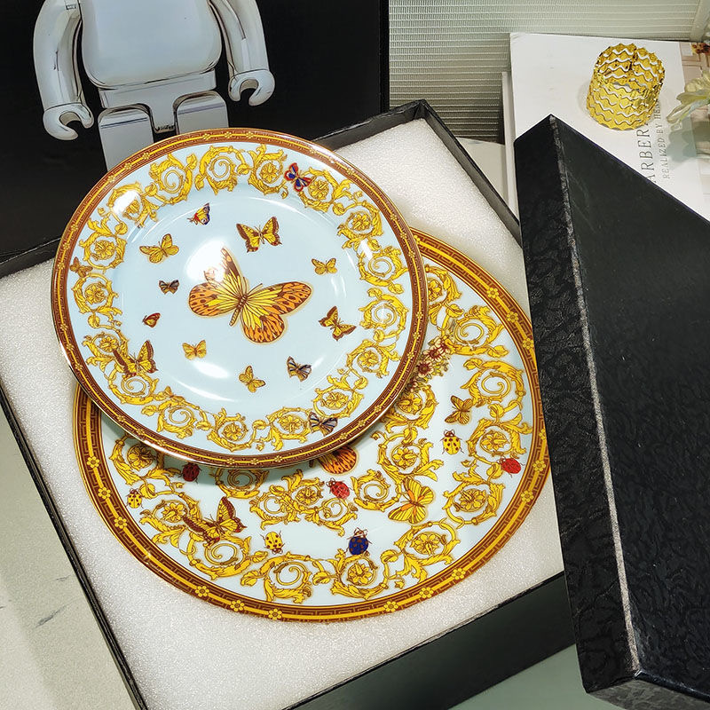 European Butterfly Tableware Set, Steak Plate, Noodle Bowl, Soup Bowl, Rice Bowl, Spoon Decoration,