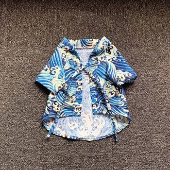 Japan Kimono Shirt for Dogs Puppy Shirt Shiba Inu Summer T-shirt Pet Dog Clothes Bulldog Pets Clothing Costume GZC06: Blue / XL