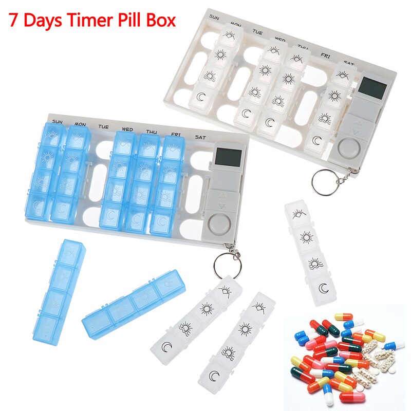 7 Dagen Pillendoos Geneeskunde Pillendoosje Organizer Led Timer Herinnering 28 Grids Wekelijkse Tabletten Opslag Pil Dispenser Wekker