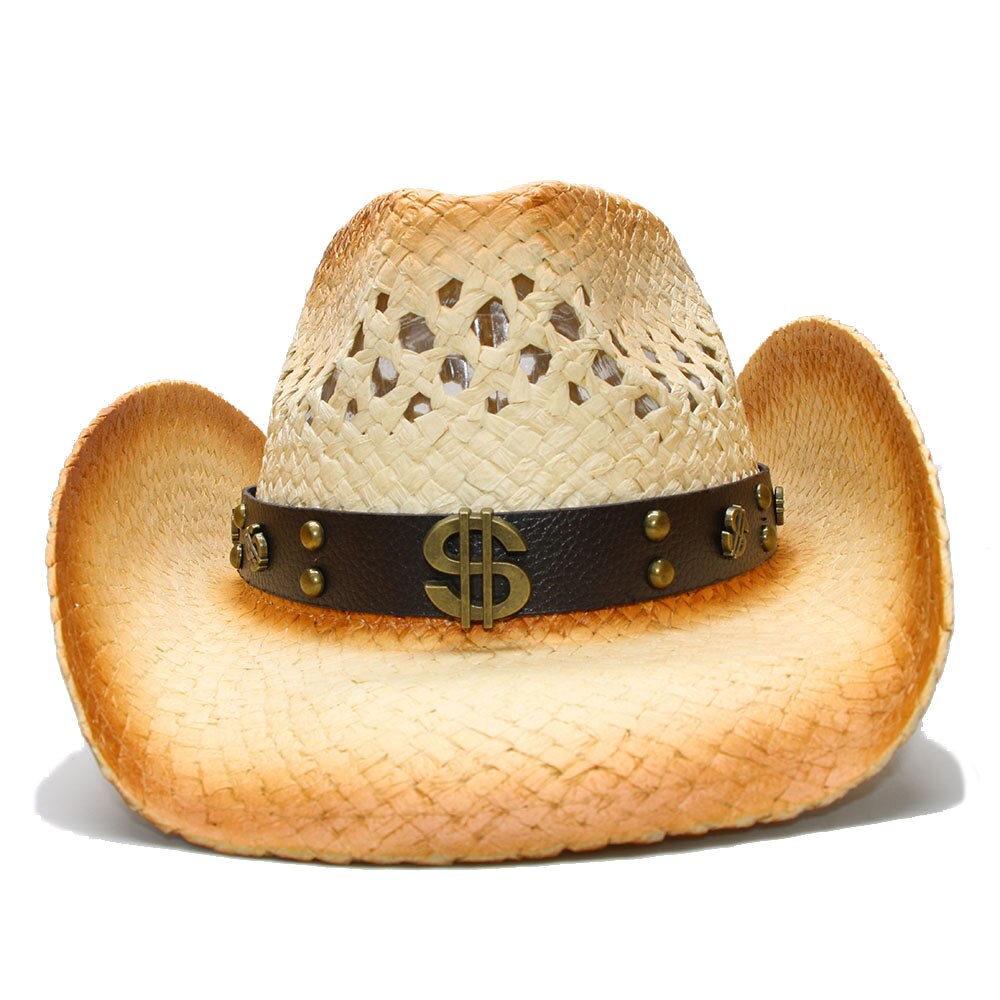 100%  dames heren western cowboyhoed met assel lint stro dame vader strand zon sombrero pet mesh cowgirl jazz hoed maat 58cm: C11 cbh
