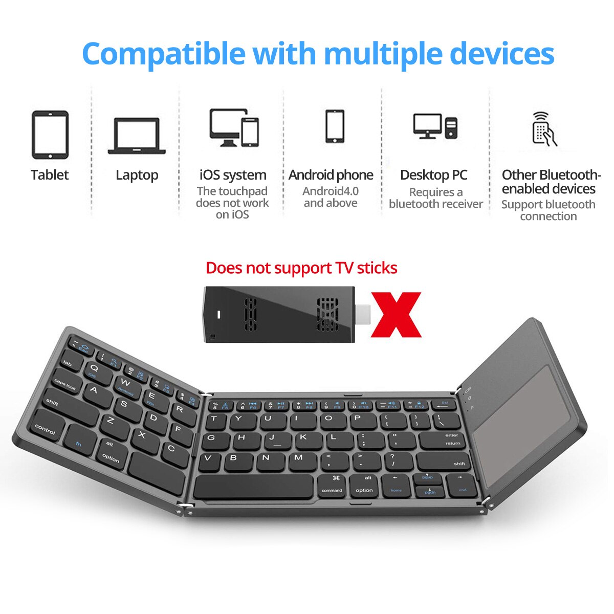Universal Bluetooth Keyboard Portable Mini Folding Keyboard For Ipad Phone Tablet Three-Folding With Touchpad Wireless Keyboard