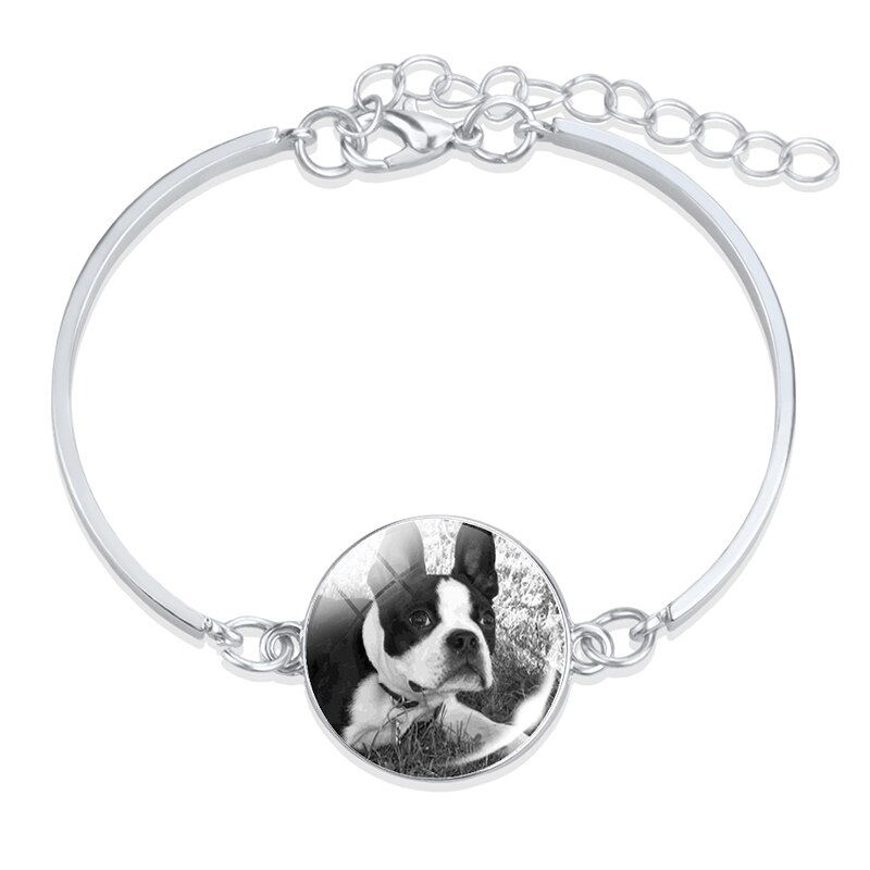 1pc Bulldog de Metal de Color plata Pulsera Retro Animal perro Cabochon de vidrio de bisutería con de barras brazalete de las mujeres accesorios: 13