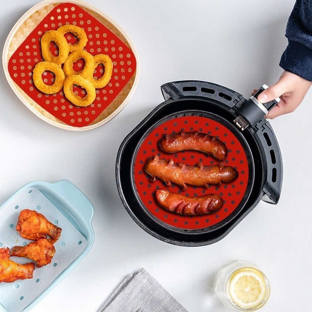 1pc Air Fryer Liner Air Fryer Mat Food Grade Non-Stick Silicone Fryer Basket for 7.5~9-Inch Air Fryers Steamers