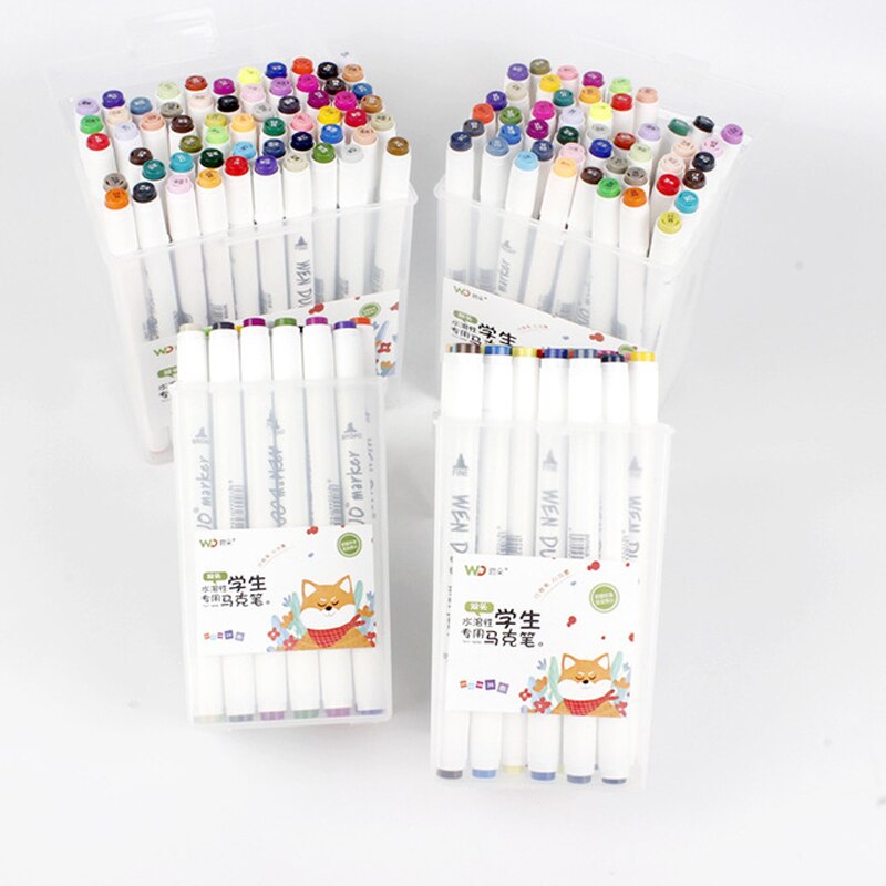 Mark Pen Set 24 36 48 60 Kleuren Dual Head Markers Pen Studenten Schilderen Dubbele Head Waterbasis kleur Pen Schilderij
