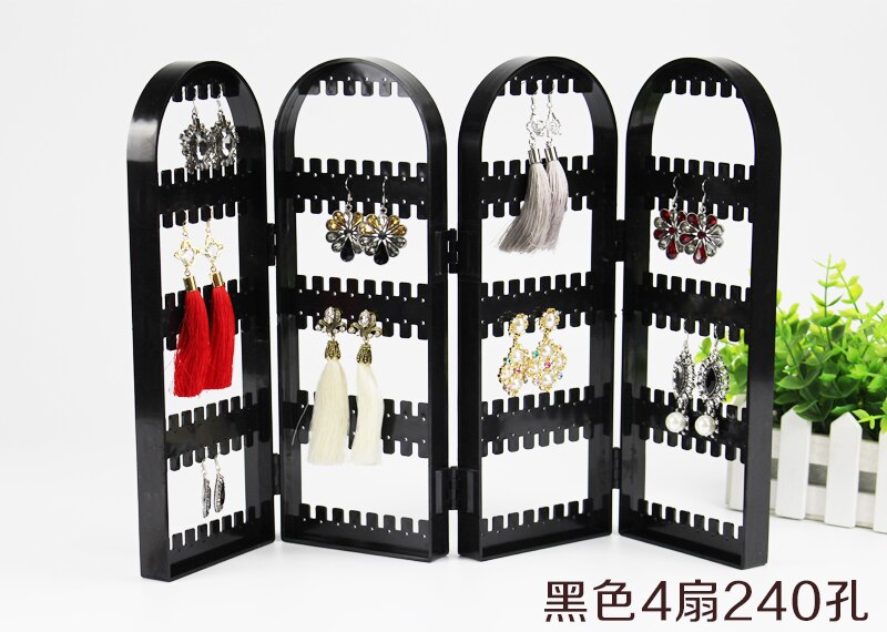 120/180/240/360holes Plastic Clear Earrings Studs Display Rack Folding Screen Earring Jewelry Display Stand Holder Storage Box: 4 black-240 holes
