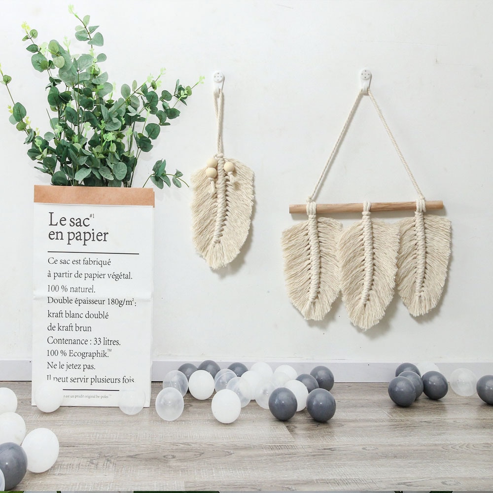 Handgemaakte Muur Opknoping Macrame Veer Katoenen Draad Tapastry Woondecoratie Voor Nursy Kinderkamer Woonkamer