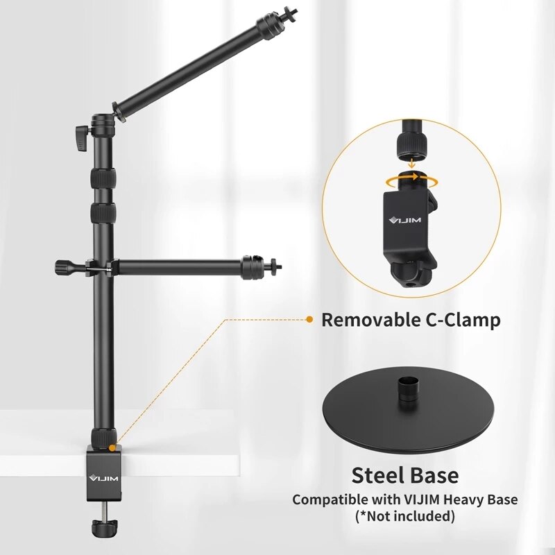 Ulanzi vijim ls11 ls10 suporte de montagem de mesa flexível auxiliar segurando braço aéreo câmera webcam tabela c-braçadeira anel suporte de luz