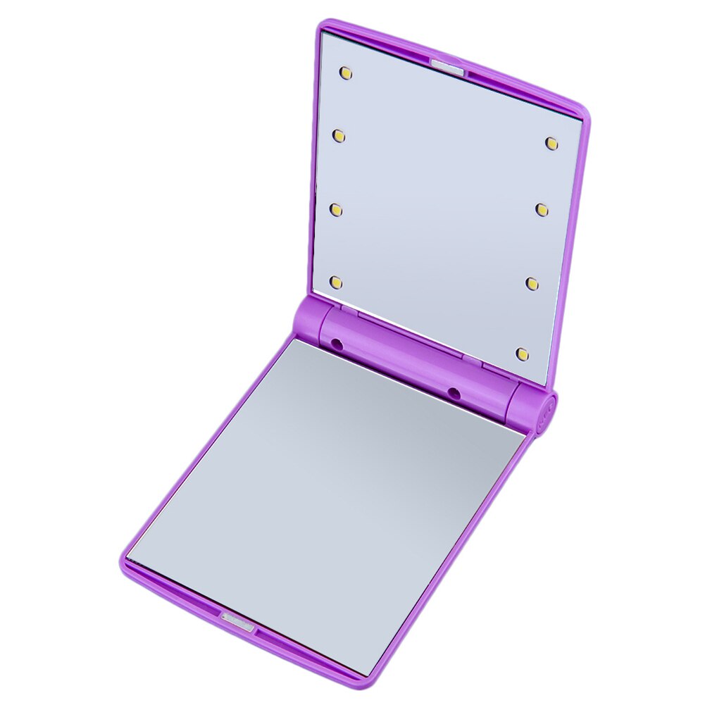 Bærbare led lys makeup kosmetisk folde kompakt spejl rejse skønhed værktøjer: Lilla