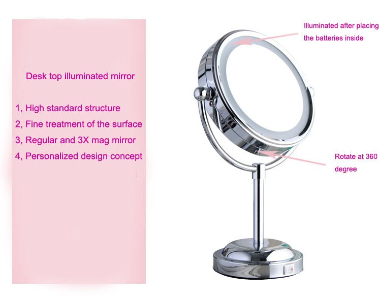 6'' bathroom LED mirror desk makeup illuminator for cosmetic and shaving magnifying function bathroom accessories