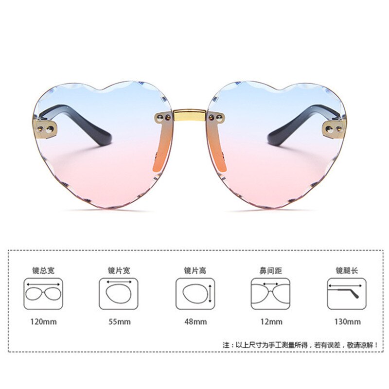 Bonito coração sem aro óculos de sol crianças crianças cinza rosa vermelho lentes moda meninos meninas uv400 crianças motorista óculos