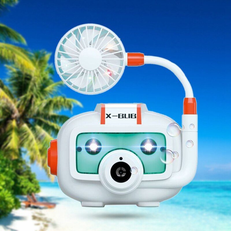 Children Cartoon Camera Blowing Bubbles Machine Toy Electric Fan Light Music Bottle Rope Style Christmas Toy Kids