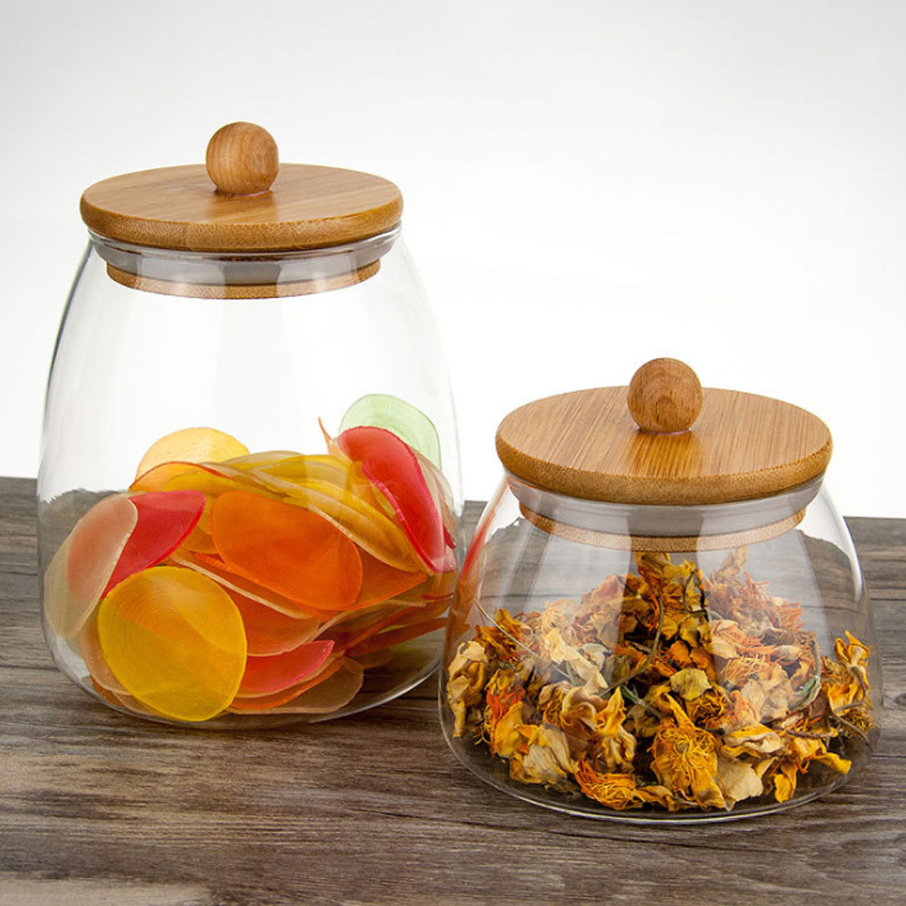 Glass Airtight Containers For Food Kitchen Flour Container Jars With Bamboo Wooden Lids
