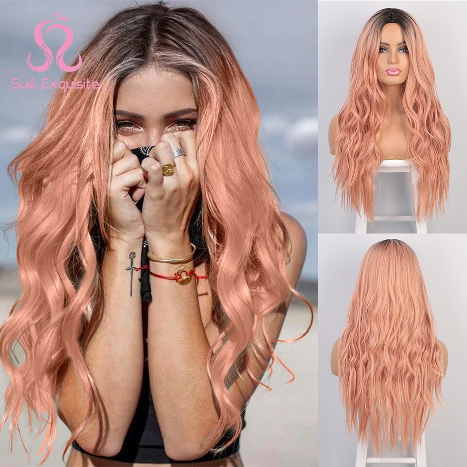 Pelucas bonitas de pelo largo ondulado para mujer, pelucas sintéticas de pelo medio resistente al calor para mujeres negras, pelucas de Cosplay: YST556-R2-318
