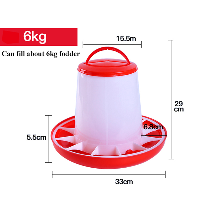2Pcs/Sets Chicken Feeder Bucket 1/3/6kg Duck Goose Automatic Fodder Barrel Bird Feeding Cup Farm Poultry Feed Tool: 6kg