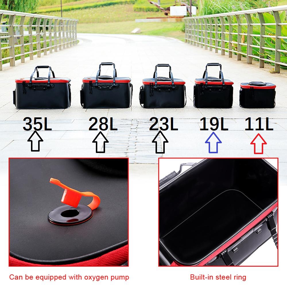 5 Sizes 11-35L Portable Zipper live Fishing Bucket Outdoor Folding EVA Fishing Bag Live Fish Bucket Camping Hiking Fishing Bag