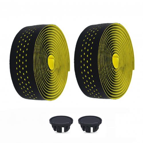 1Pair Road Bike Bicycle Handlebar Tape EVA Anti-slip Bicycle Handle Bar Tapes Wrap Cork Guideline Fixing Strap with Plugs: Yellow