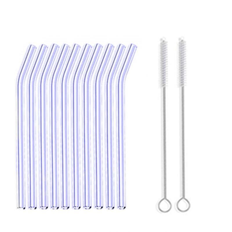 10pcs/Set Glass Straw Reusable Glass Drinking Straws with Brush Eco Friendly Glass Straws for Smoothies Cocktails: Purple