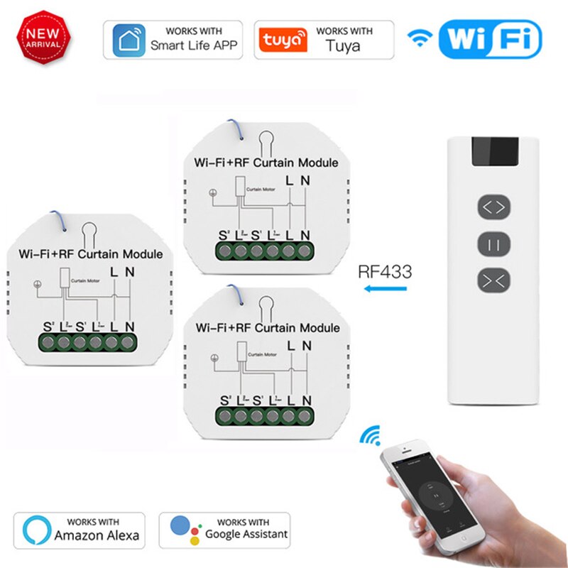 Tuya WiFi RF Roller Blind Shutter Curtain Switch Module with Remote for Electric Motor Sunscreen Works with Google Home Alexa: Set 3