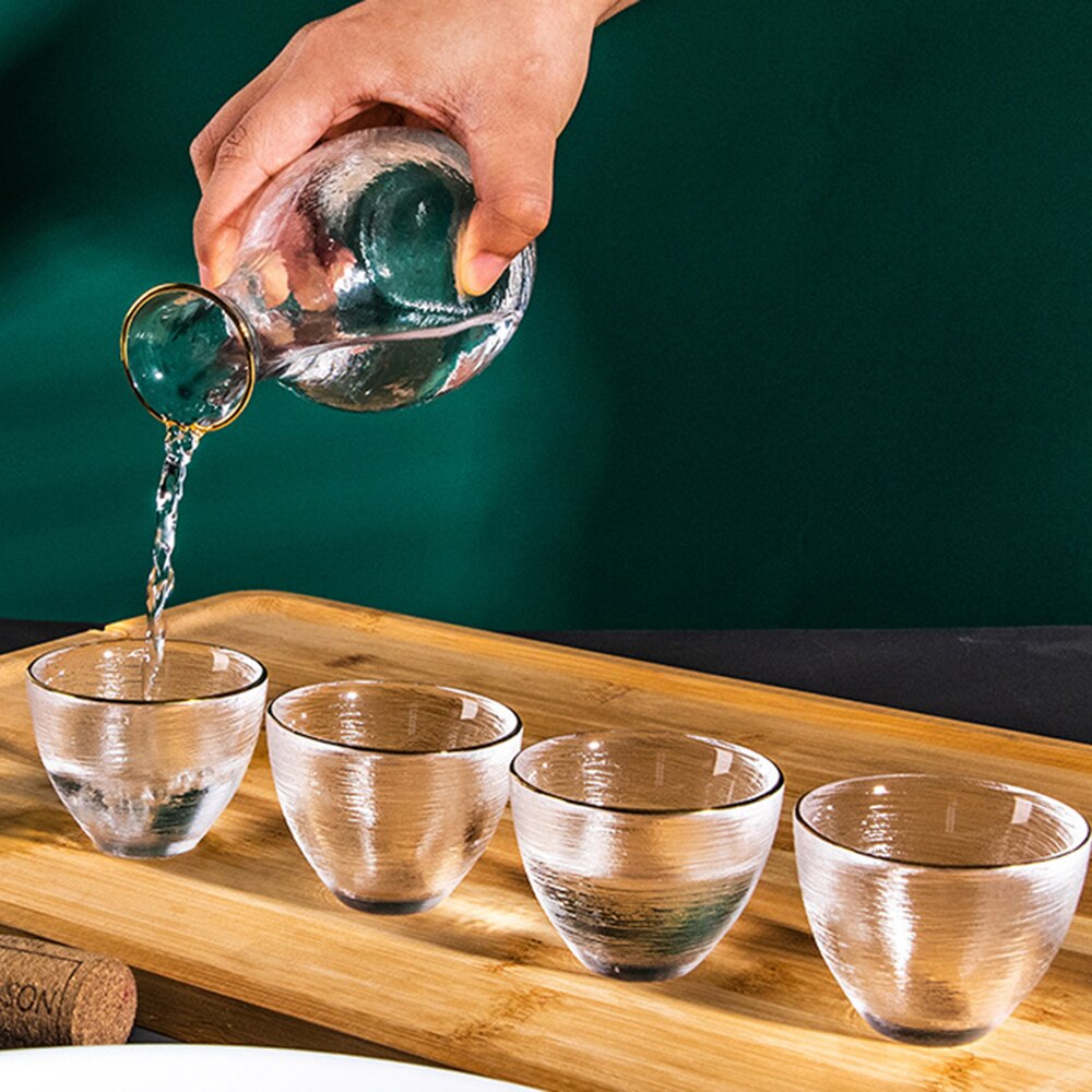 Japanese Glass Wine Set Sake Glass Pot Ice Jug Flagon Liquor Spirits Shochu Cups Wine Bottle Drinkware Bar Set