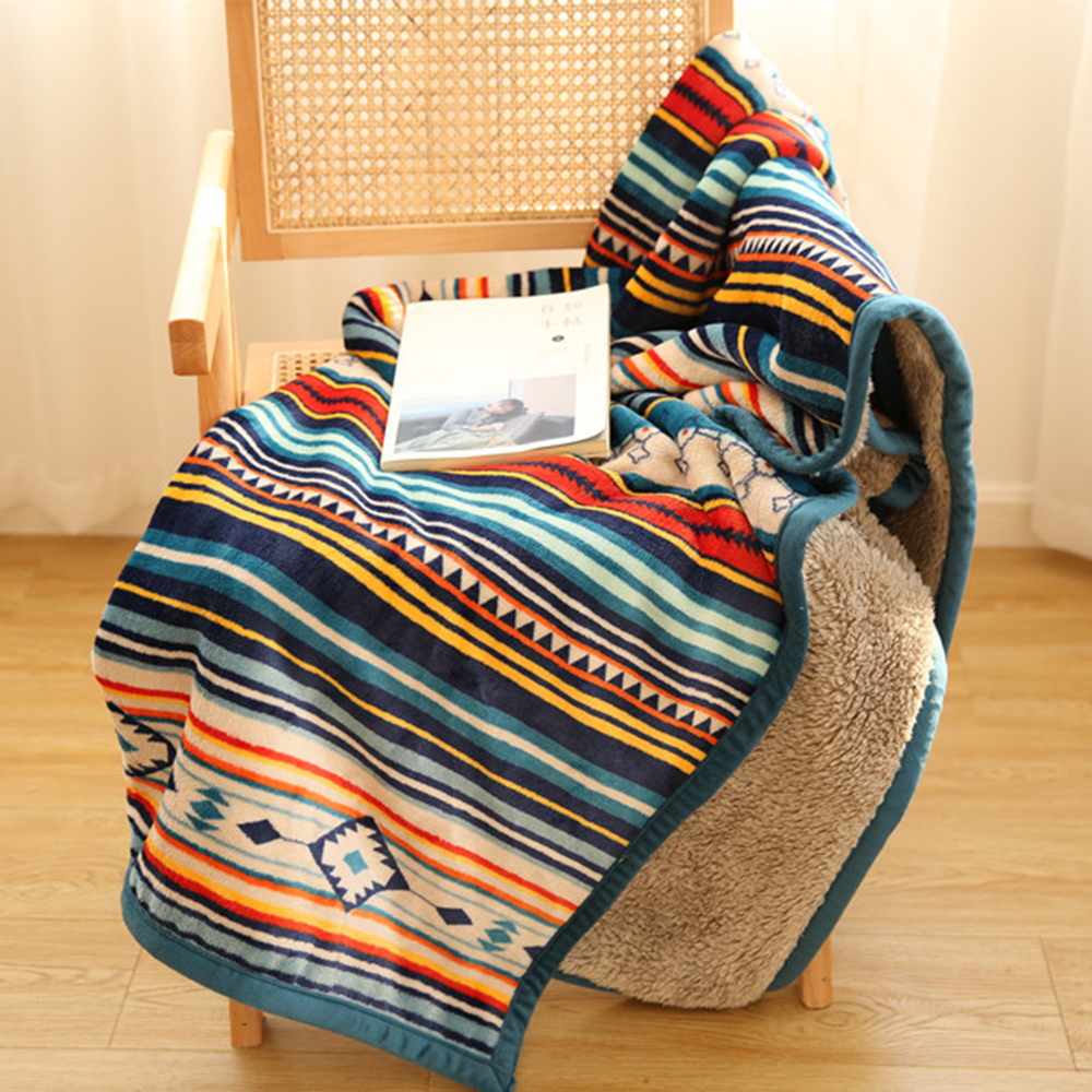 retro-doppeldecke, dick gefüttert, warm, winterdecke aus lammfell, korallenmuster, kniedecke, sofadecke, kuscheldecke, winterdecke, dekoration für zuhause: 100 x 140cm / Schwarz