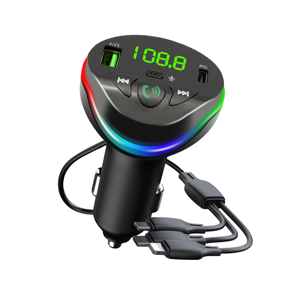 Carro transmissor fm bluetooth 5.0 kit carro mp3 modulador player receptor de áudio handsfree com 3 em 1 cabo carga acessórios do carro: Preto