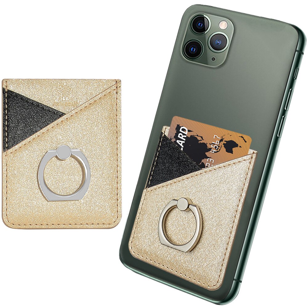 Læder mobiltelefon kortholder tegnebog klistermærke til iphone 11 x xs max ring holder lomme kortspor klistermærke: Gylden
