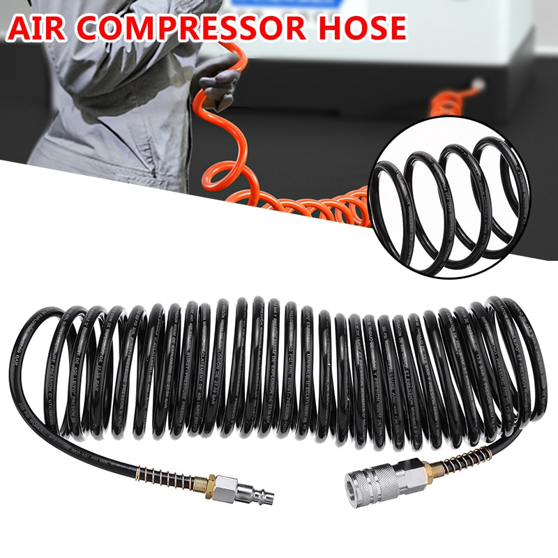 1pc Length 7.5m Air Compressor Hose Quick Coupler Recoil Pneumatic Airline Compressor Spring Tube Coil Tools 200 PSI Fittings