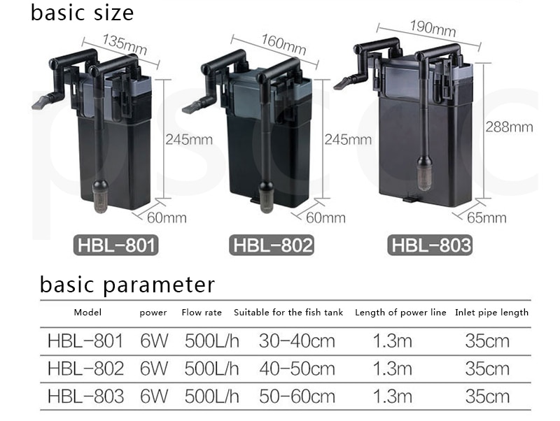 SUNSUN HBL Hang on filter surface skimmer mini nano aquarium fish water plant fish tank with filter media.