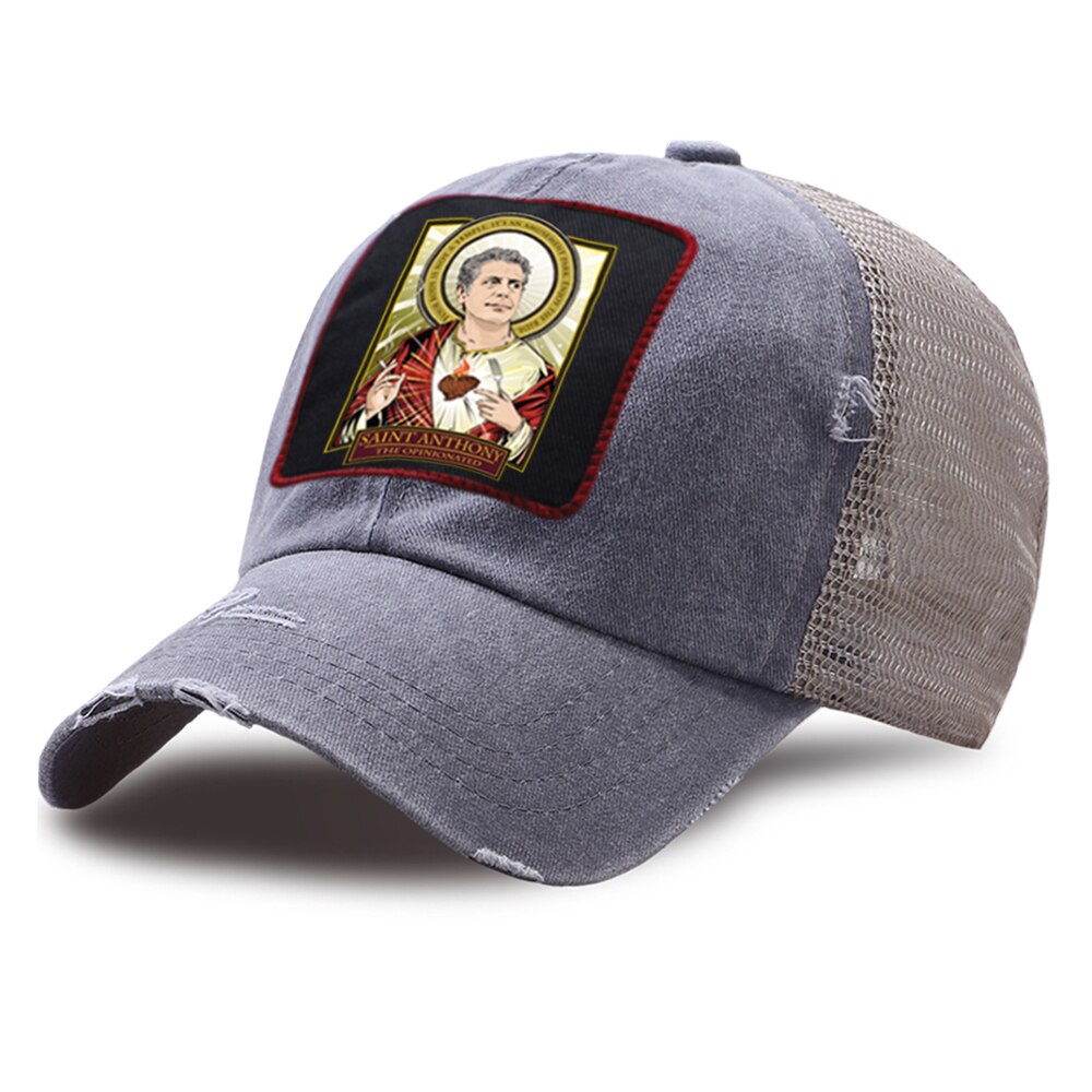Casual unisex trucker hattar sommar sport baseball kepsar saint anthony vintage tryck mesh baseball keps justerbar snapback hatt: Grå 6