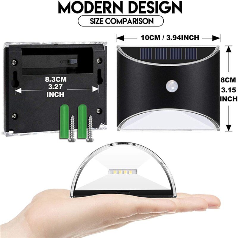 Led Solar Light Outdoor Wandlamp Waterdichte Tuin Wandlamp Voordeur Patio Hek Licht Met Motion Sensor Warm Wit 2Pcs