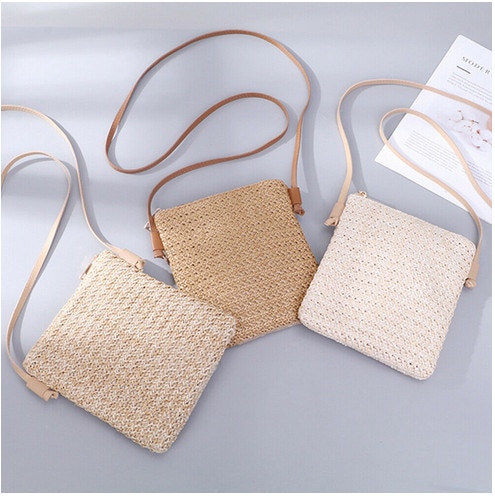 2020 HOT Bolsas das Mulheres Da Praia do Verão Trança de Palha Pequeno Quadrado Sacos de Zíper Um Ombro Inclinado Em Toda a Bolsa Coin Bolsas