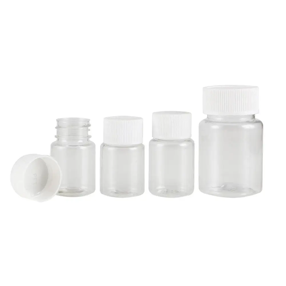 100 Uds 15ml/20ml/30ml/60ml botellas de plástico transparente PET con sello rellenable viales reactivo recipiente de almacenamiento tapa de plástico