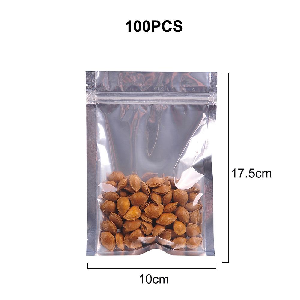 100PCS Transparent Plastic Package Bag Stand Up Aluminum Foil Zipper Bags Silver Doypack Mylar Pouches For Coffee Snack Storage: 10x17.5cm