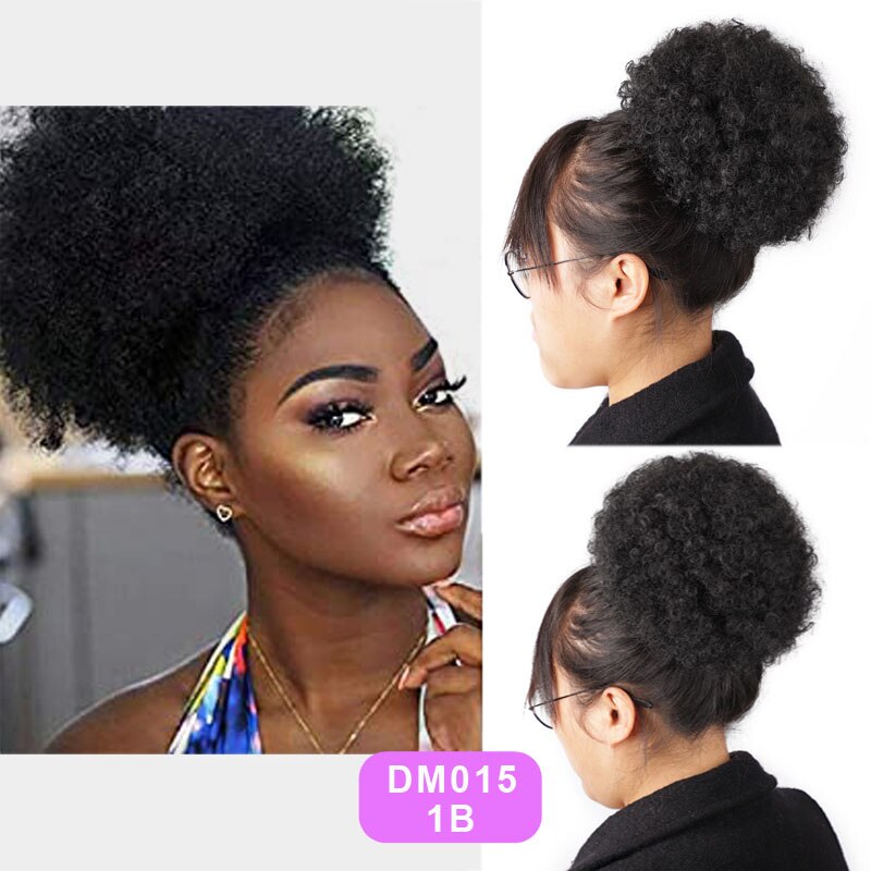 BEAUTY PROS High Puff Afro Curly Wig Ponytail Drawstring Short Afro Kinky Chignon Bun Hairpiece Pony Tail Clip In on: DM015-1B